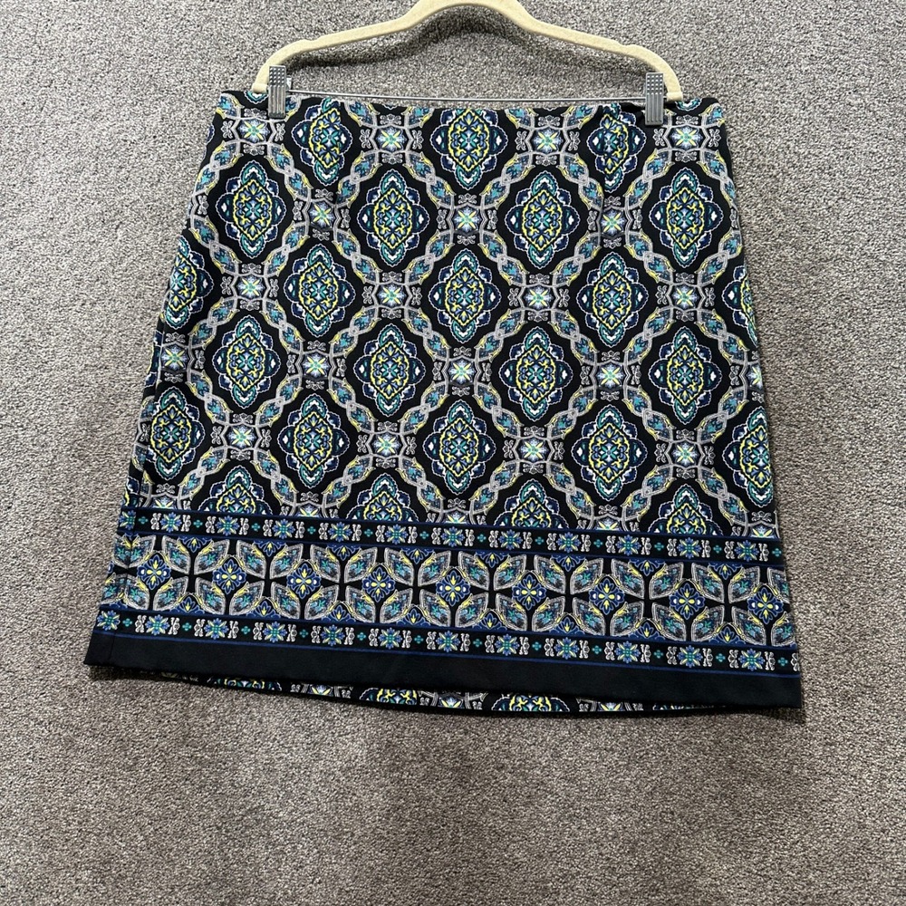 Talbots Pencil Skirt 18W Medallion Border Print Career Boho Office Casual